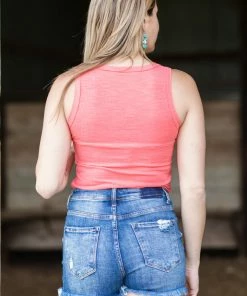 Zenana Coral Rib Knit Henley Tank