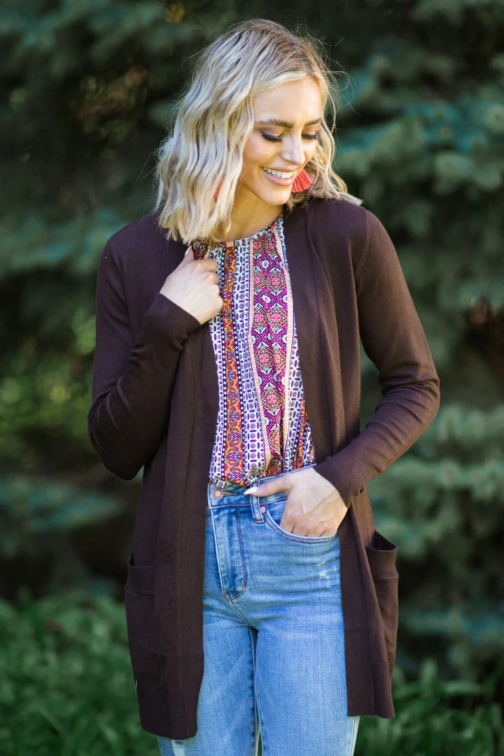 Cielo Tops PRE-ORDER Brown Lightweight Mid Length Cardigan Shipping 8/1 3 Cielo Tops PRE-ORDER Brown Lightweight Mid Length Cardigan Shipping 8/1