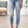 Zenana Light Wash Distressed Cropped Skinny Jeans