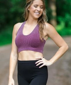 Zenana Tops Berry Washed Scoop Neck Rib Knit Bralette