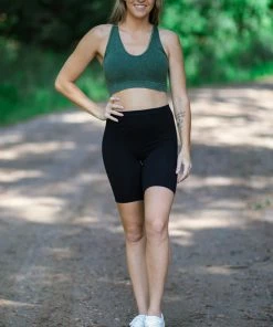 Zenana Hunter Green Washed Rib Knit Bralette Tops