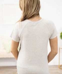 Vanilla Bay Light Grey Heathered Camo Colorblock Top Tops