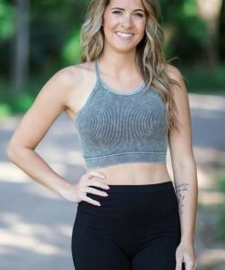 Zenana Tops Olive Washed Rib Knit Bralette