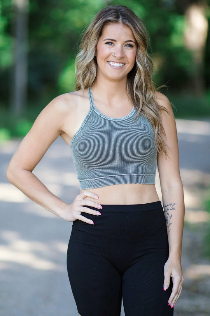 Zenana Tops Olive Washed Rib Knit Bralette 3 Zenana Tops Olive Washed Rib Knit Bralette