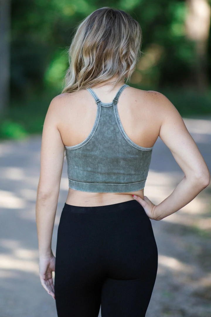 Zenana Tops Olive Washed Rib Knit Bralette 5 Zenana Tops Olive Washed Rib Knit Bralette