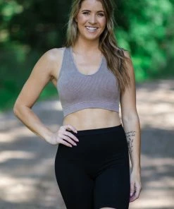 Zenana Mocha Washed Scoop Neck Rib Knit Bralette $30 AND UNDER