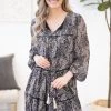 LLOVE Dresses Black Multicolor Paisley Print Dress