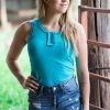 Zenana Tops Aqua Rib Knit Henley Tank
