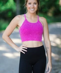 Zenana Tops Fuchsia Washed Rib Knit Bralette