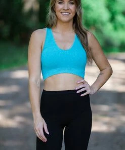 Zenana Aqua Washed Scoop Neck Rib Knit Bralette