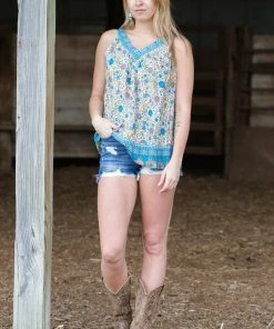 Hailey And Co Tops Sky Blue Floral Print Pleat Detail 8 Hailey And Co Tops Sky Blue Floral Print Pleat Detail