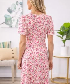 Acting Pro Pink And White Floral Faux Wrap Dress