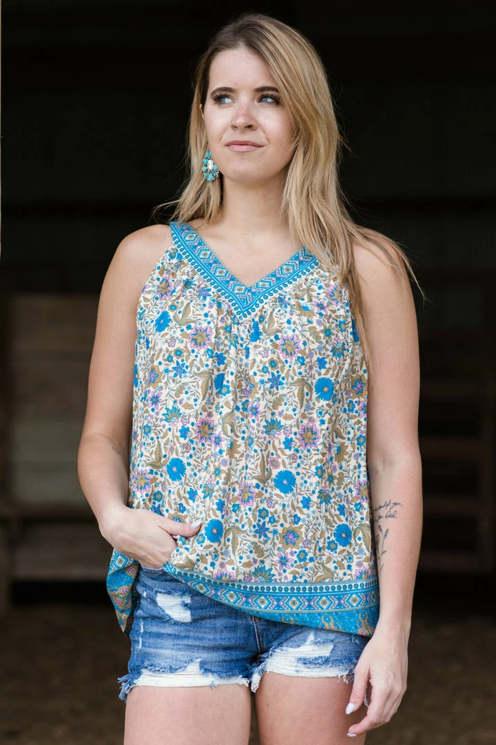 Hailey And Co Tops Sky Blue Floral Print Pleat Detail 4 Hailey And Co Tops Sky Blue Floral Print Pleat Detail