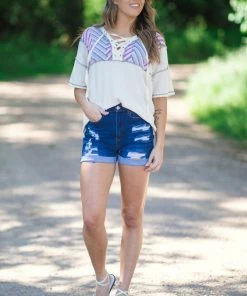 Lovely Melody Tops Ivory Multicolor Chevron Bodice Top