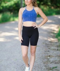 Zenana Navy Washed Rib Knit Bralette Tops