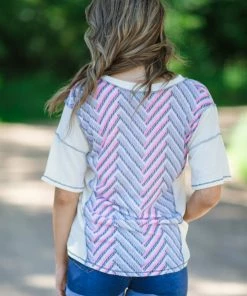 Lovely Melody Tops Ivory Multicolor Chevron Bodice Top