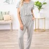 Shop Basic USA Grey Short Sleeve Jumpsuit With Pockets Dresses
