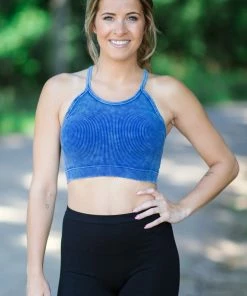 Zenana Navy Washed Rib Knit Bralette Tops