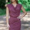 Staccato Wine Cowl Neck Bodycon Dress