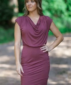 Staccato Wine Cowl Neck Bodycon Dress
