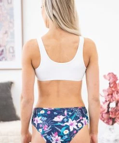 Shewin SWIMWEAR Navy Floral Bottom Two Piece Swimsuit