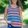 Haptics Charcoal And Coral Stripe Tank Tops