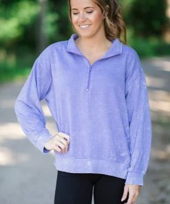 Sew In Love Lavender Acid Wash 1/4 Zip Pullover