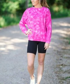 Sew In Love Hot Pink Tie Dye Acid Wash Sweatshirt Tops
