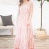 Staccato Coral And White Vertical Stripe Maxi Dress Dresses