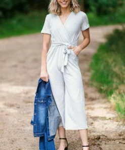 Hailey And Co Light Grey Surplice Front Jumpsuit Dresses