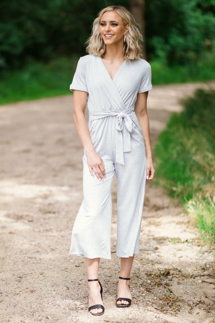 Hailey And Co Light Grey Surplice Front Jumpsuit Dresses 4 Hailey And Co Light Grey Surplice Front Jumpsuit Dresses