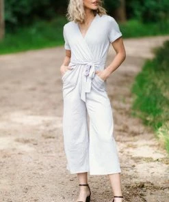 Hailey And Co Light Grey Surplice Front Jumpsuit Dresses 8 Hailey And Co Light Grey Surplice Front Jumpsuit Dresses