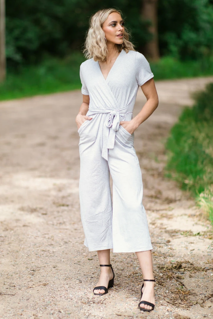 Hailey And Co Light Grey Surplice Front Jumpsuit Dresses 5 Hailey And Co Light Grey Surplice Front Jumpsuit Dresses