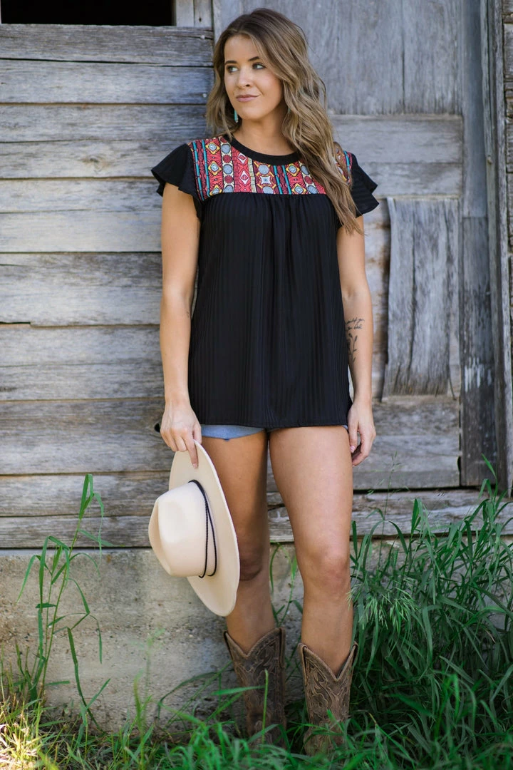 Haptics Black And Coral Aztec Yoke Rib Knit Top 4 Haptics Black And Coral Aztec Yoke Rib Knit Top