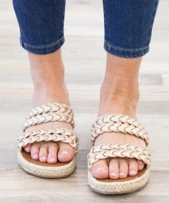 3B Shoes CCOCCI Gold Metallic Braided Strap Espadrille Sandals