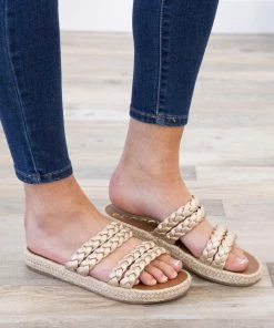 3B Shoes CCOCCI Gold Metallic Braided Strap Espadrille Sandals