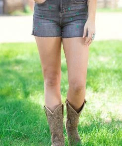 Judy Blue Jeans Bottoms Judy Blue Grey Cactus Embroidered Shorts