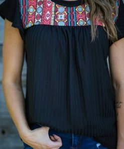 Haptics Black And Coral Aztec Yoke Rib Knit Top 8 Haptics Black And Coral Aztec Yoke Rib Knit Top