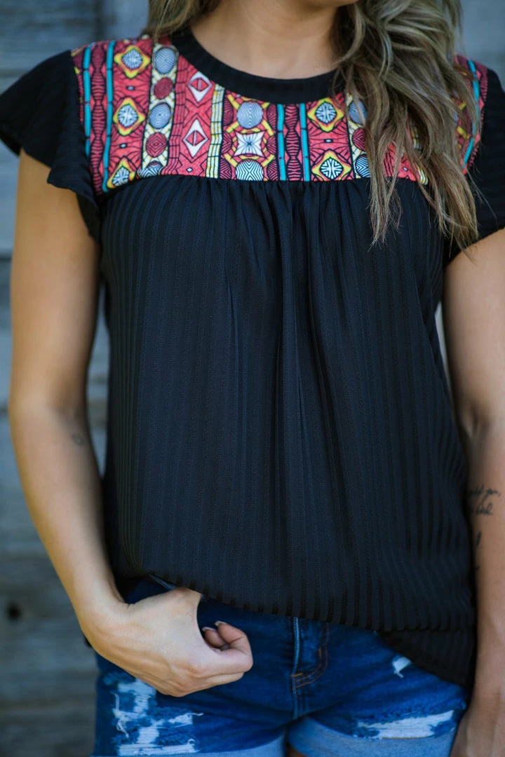 Haptics Black And Coral Aztec Yoke Rib Knit Top 5 Haptics Black And Coral Aztec Yoke Rib Knit Top