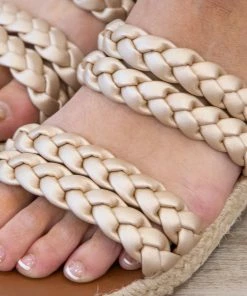 3B Shoes CCOCCI Gold Metallic Braided Strap Espadrille Sandals