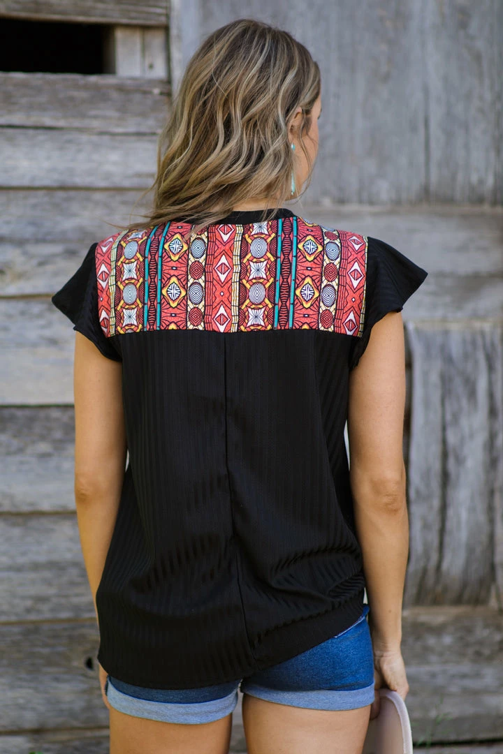 Haptics Black And Coral Aztec Yoke Rib Knit Top 6 Haptics Black And Coral Aztec Yoke Rib Knit Top