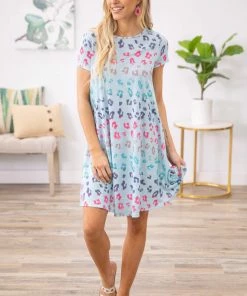 BOMBOM Dresses Aqua Multicolor Animal Print Dress