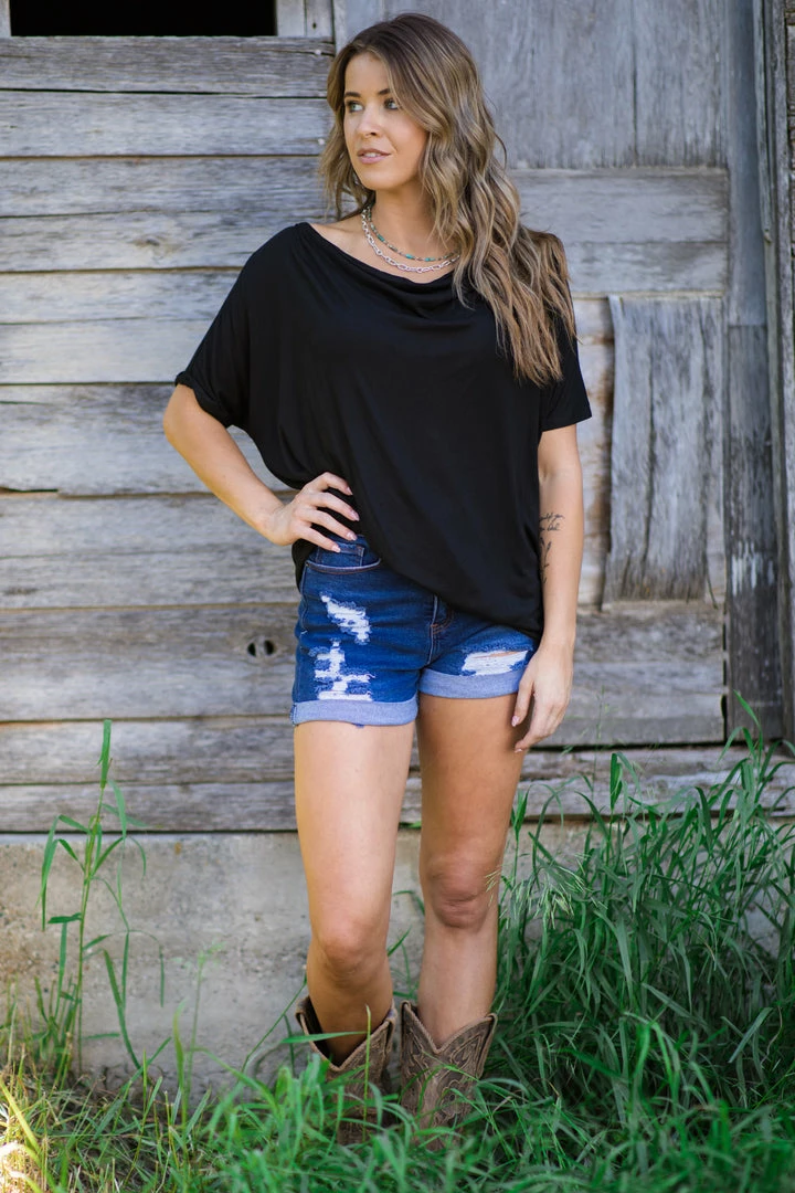 Doe & Rae Black Drape Front Dolman Sleeve Top Tops 4 Doe & Rae Black Drape Front Dolman Sleeve Top Tops