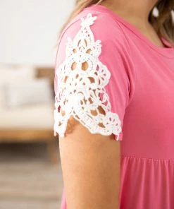 1 Clique Pink Crochet Sleeve Detail Babydoll Top Tops 9 1 Clique Pink Crochet Sleeve Detail Babydoll Top Tops