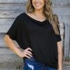 Doe & Rae Black Drape Front Dolman Sleeve Top Tops