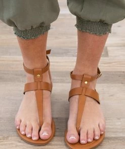East Lion Camel Strappy Ankle Buckle Sandals Shoes