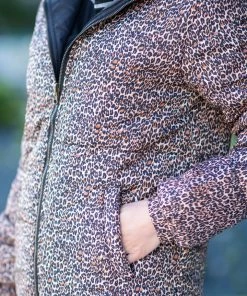 Max Apparel Brown Animal Print Reversible Puffer Jacket Outerwear