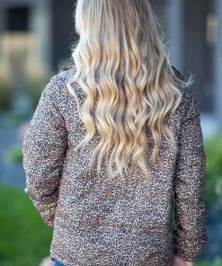 Max Apparel Brown Animal Print Reversible Puffer Jacket Outerwear