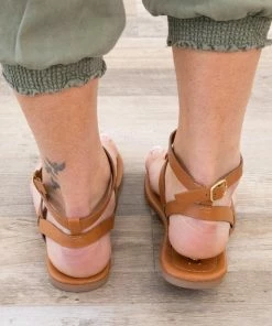East Lion Camel Strappy Ankle Buckle Sandals Shoes