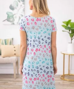 BOMBOM Dresses Aqua Multicolor Animal Print Dress